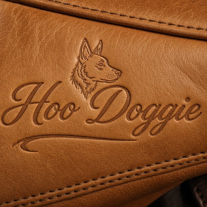 Saddle leather golf headcover debossed with the Hoo Doggie logo